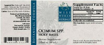 Photo of the Wise Woman Herbals Ocimum Spp. Holy Basil label