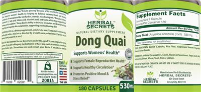Photo of the Herbal Secrets Dong Quai 530 mg label