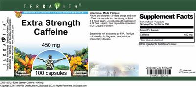 Photo of the TerraVita Premium Collection Extra Strength Caffeine 450 mg label
