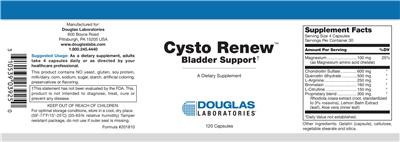 Photo of the Douglas Laboratories Cysto Renew Bladder Support label