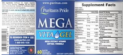 Photo of the Puritan's Pride Mega Vita Gel label