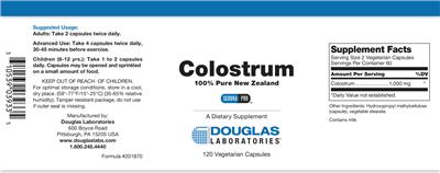 Photo of the Douglas Laboratories Colostrum label