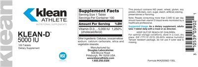 Photo of the Klean Athlete Klean-D 5000 IU label