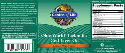 Photo of the Garden of Life Olde World Icelandic Cod Liver Oil Lemon Mint label
