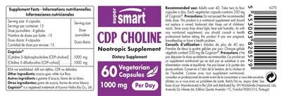 Photo of the SuperSmart CDP Choline 1000 mg label