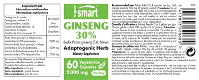 Photo of the SuperSmart Ginseng 30% 2000 mg label