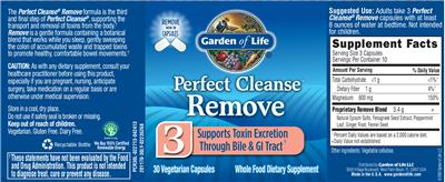 Photo of the Garden of Life Perfect Cleanse Remove 3 label