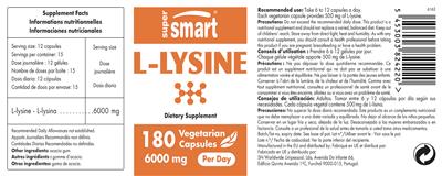 Photo of the SuperSmart L-Lysine 6000 mg label