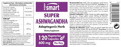 Photo of the SuperSmart Super Ashwagandha 600 mg label