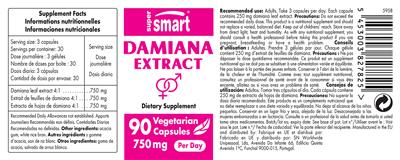 Photo of the SuperSmart Damiana Extract 750 mg label