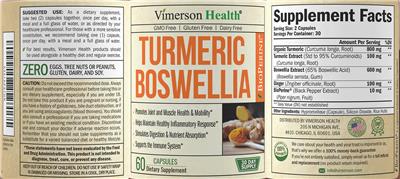 Photo of the Vimerson Health Turmeric Boswellia label