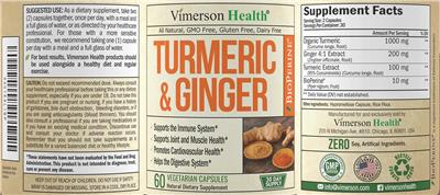 Photo of the Vimerson Health Turmeric & Ginger label