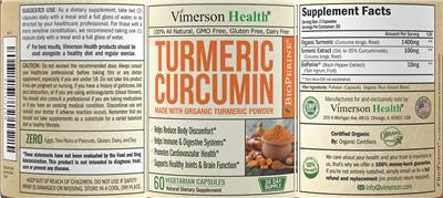 Photo of the Vimerson Health Turmeric Curcumin label