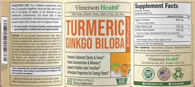 Photo of the Vimerson Health Turmeric Ginkgo Biloba label