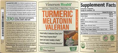Photo of the Vimerson Health Turmeric Melatonin Valerian label