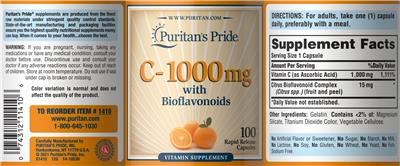 Photo of the Puritan's Pride C-1000 mg with Bioflavonoids label