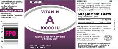 Photo of the GNC Vitamin A 10000 IU label
