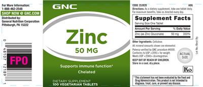 Photo of the GNC Zinc 50 mg label