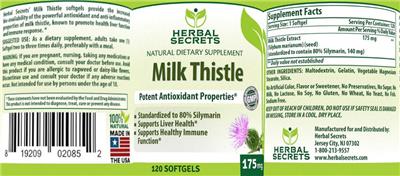Photo of the Herbal Secrets Milk Thistle 175 mg label