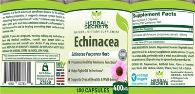 Photo of the Herbal Secrets Echinacea 400 mg label