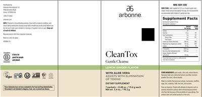Photo of the Arbonne Clean Tox Lemon Ginger Flavor label