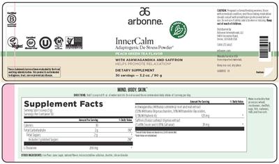 Photo of the Arbonne InnerCalm Peach Green Tea Flavor label