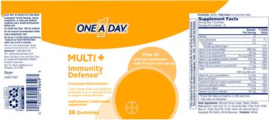Photo of the Bayer One A Day Multi+ Immunity Defense label