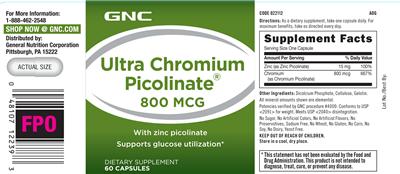 Photo of the GNC Ultra Chromium Picolinate 800 mcg label