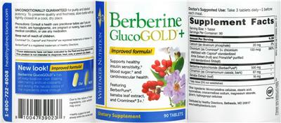 Photo of the Whitaker Nutrition Berberine GlucoGOLD+ label