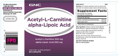 Photo of the GNC Acetyl-L-Carnitine 500 mg Alpha-Lipoic Acid 200 mg label