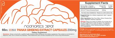 Photo of the Nootropics Depot GS15-4 Panax Ginseng Extract Capsules 200 mg label