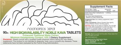 Photo of the Nootropics Depot High Bioavailability Noble Kava Tablets label