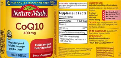 Photo of the Nature Made CoQ10 400 mg label