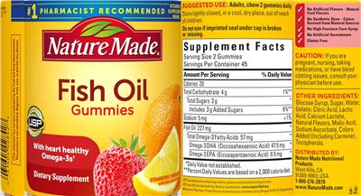 Photo of the Nature Made Fish Oil Gummies label
