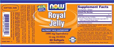 Photo of the NOW Royal Jelly label