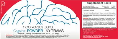 Photo of the Nootropics Depot Cognizin Powder label