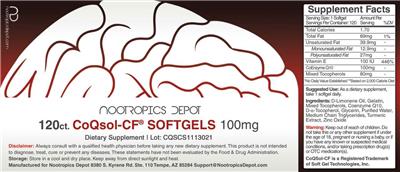 Photo of the Nootropics Depot CoQsol-CF Softgels 100 mg label