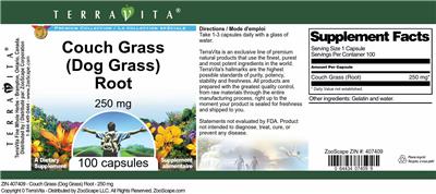 Photo of the TerraVita Premium Collection Couch Grass (Dog Grass) Root 250 mg label