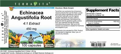 Photo of the TerraVita Premium Collection Echinacea angustifolia Root 450 mg 4:1 Extract label