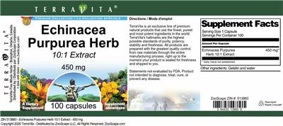 Photo of the TerraVita Premium Collection Echinacea purpurea Herb 450 mg 10:1 Extract label