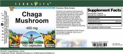 Photo of the TerraVita Premium Collection Chaga Mushroom 450 mg label