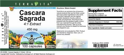 Photo of the TerraVita Premium Collection Cascara Sagrada 450 mg 4:1 Extract label