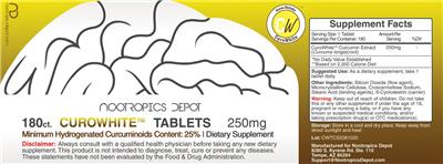 Photo of the Nootropics Depot CuroWhite Tablets 250 mg label