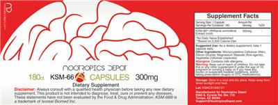 Photo of the Nootropics Depot KSM-66 Capsules 300 mg label