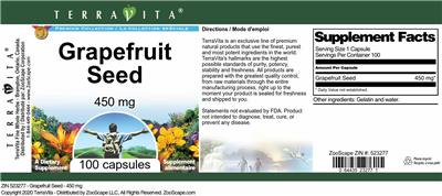 Photo of the TerraVita Premium Collection Grapefruit Seed 450 mg label