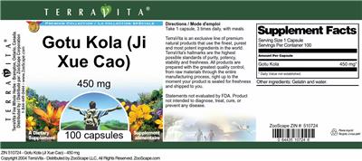 Photo of the TerraVita Premium Collection Gotu Kola (Ji Xue Cao) 450 mg label