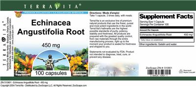 Photo of the TerraVita Premium Collection Echinacea angustifolia Root 450 mg label