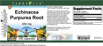Photo of the TerraVita Premium Collection Echinacea purpurea Root 450 mg label