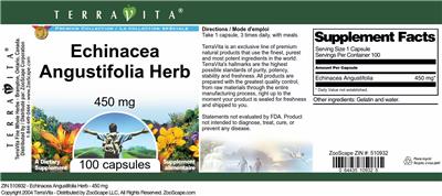 Photo of the TerraVita Premium Collection Echinacea Angustifolia Herb 450 mg label