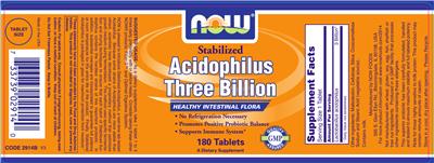 Photo of the NOW Stabilized Acidophilus Three Billion label